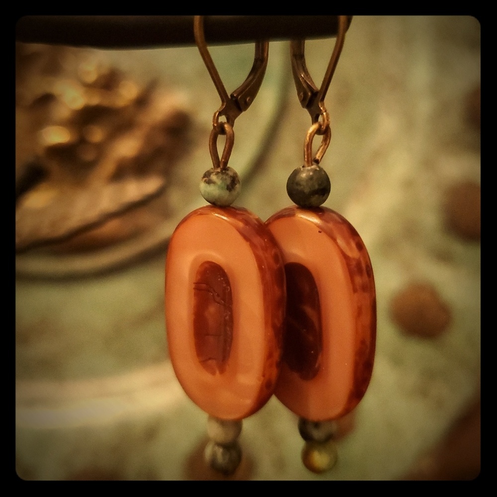 African turquoise and Czech bead earrings